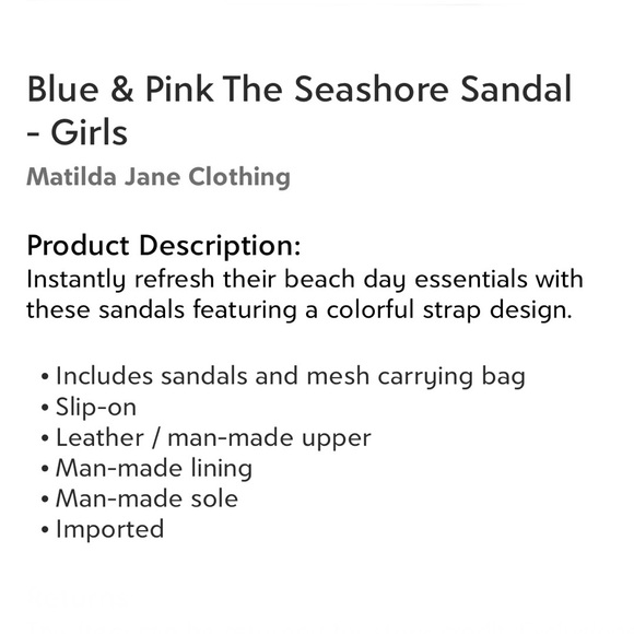 Matilda Jane Blue & Pink Tropical Seashore Sandals & Matching Bag Girl’s Size 8 - Picture 5 of 5